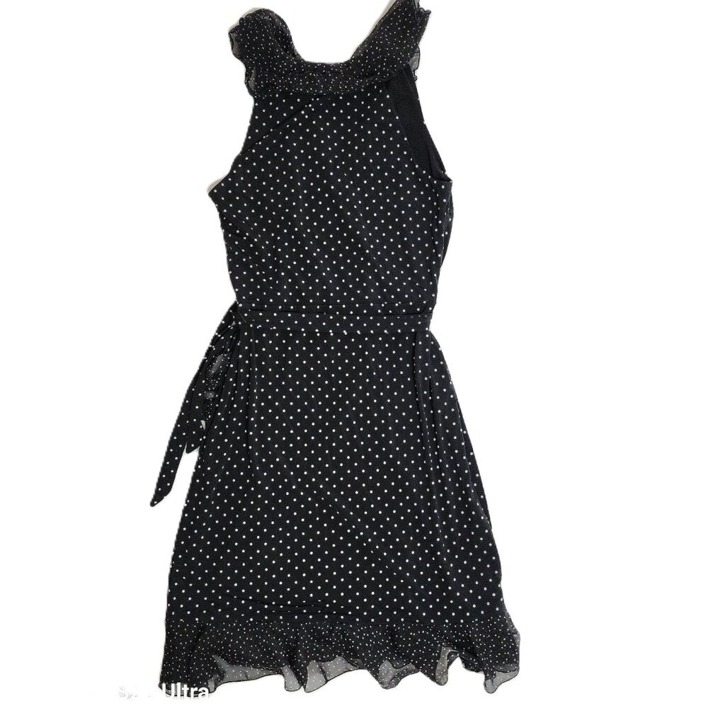 White House Black Market B&W Flutter V-Neck Wrap Look Polka Dot Dress Size 0 - Picture 10 of 11